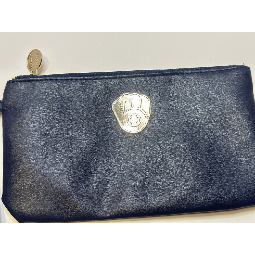 Milwaukee‎ Brewers MLB Baseball Wristlet Zip Purse Navy With Yellow Logo Lining